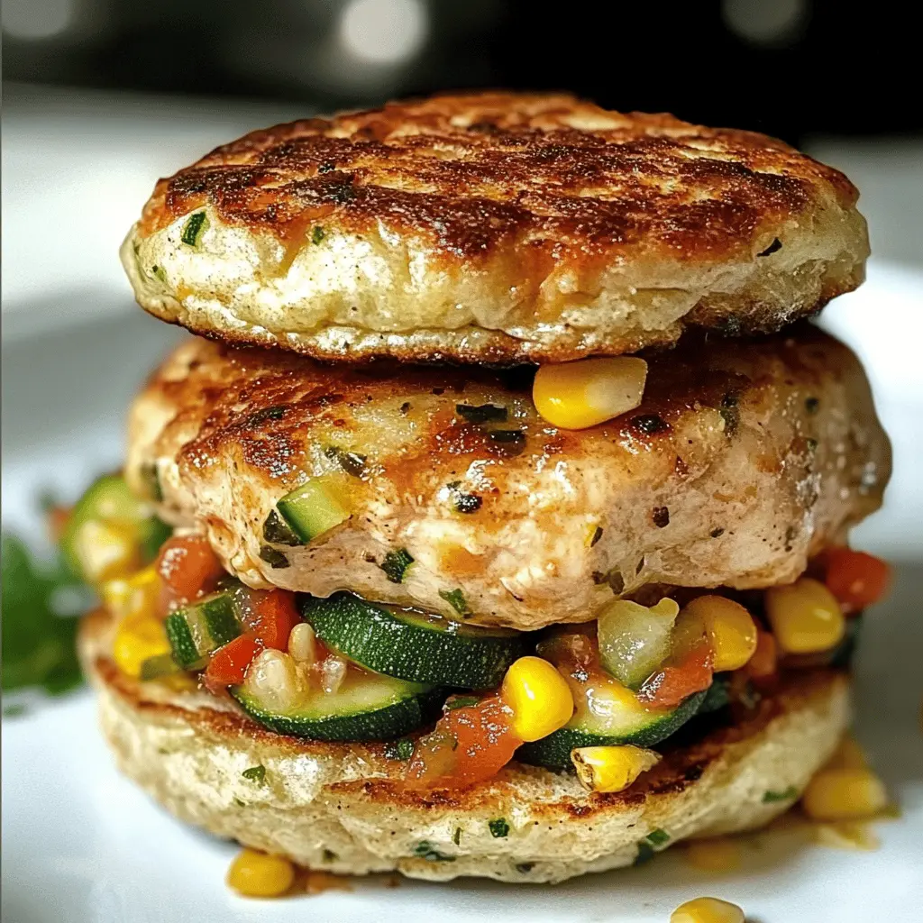 These Chicken, Zucchini, and Fresh Corn Burgers are a tasty twist on your summer barbecue! Packed with juicy chicken, vibrant zucchini, and sweet corn, they’re perfect for grilling season. Top them off with a refreshing tomato cucumber relish for an extra burst of flavor. Save this recipe for a delightful outdoor meal or casual gatherings with friends!